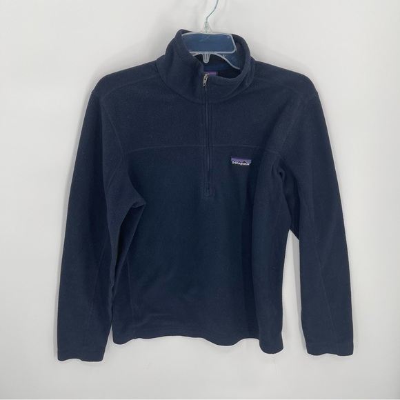 Patagonia 1/4 Zip Fleece Women’s Small Black/navy long sleeves logo lightweight - Picture 9 of 9